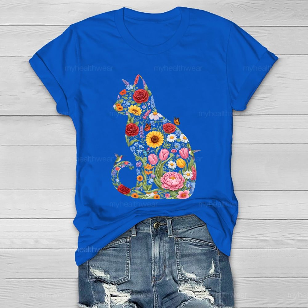 Cat Flowers Butterfly Healthwear T-shirt