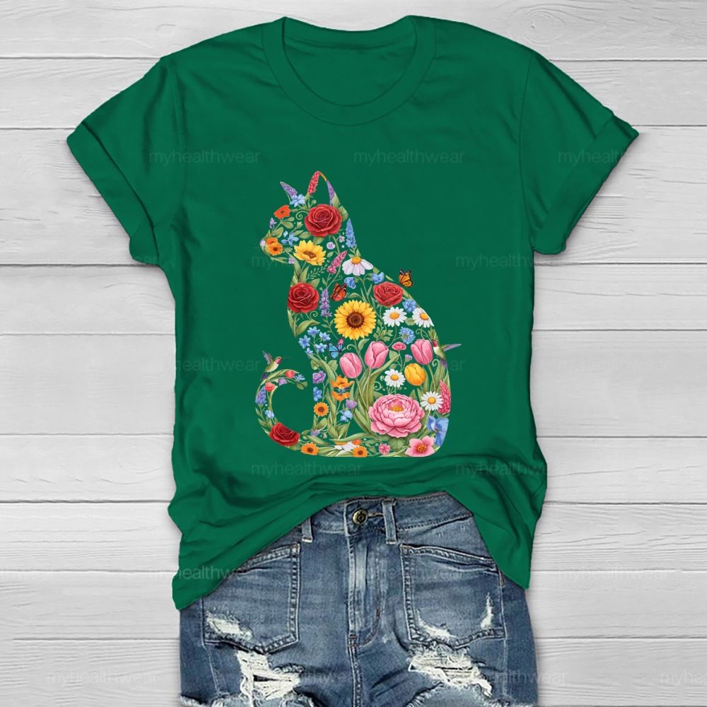 Cat Flowers Butterfly Healthwear T-shirt