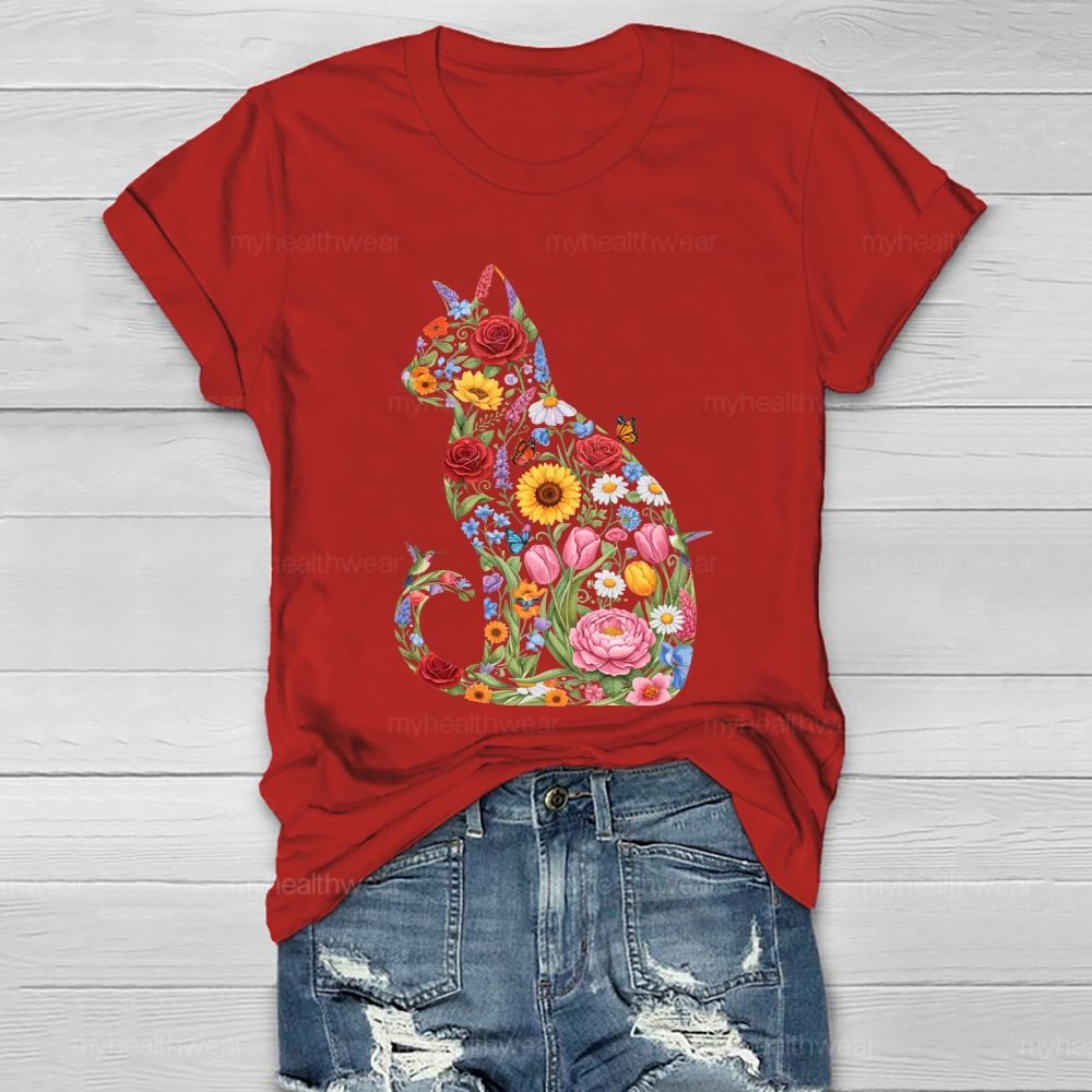 Cat Flowers Butterfly Healthwear T-shirt