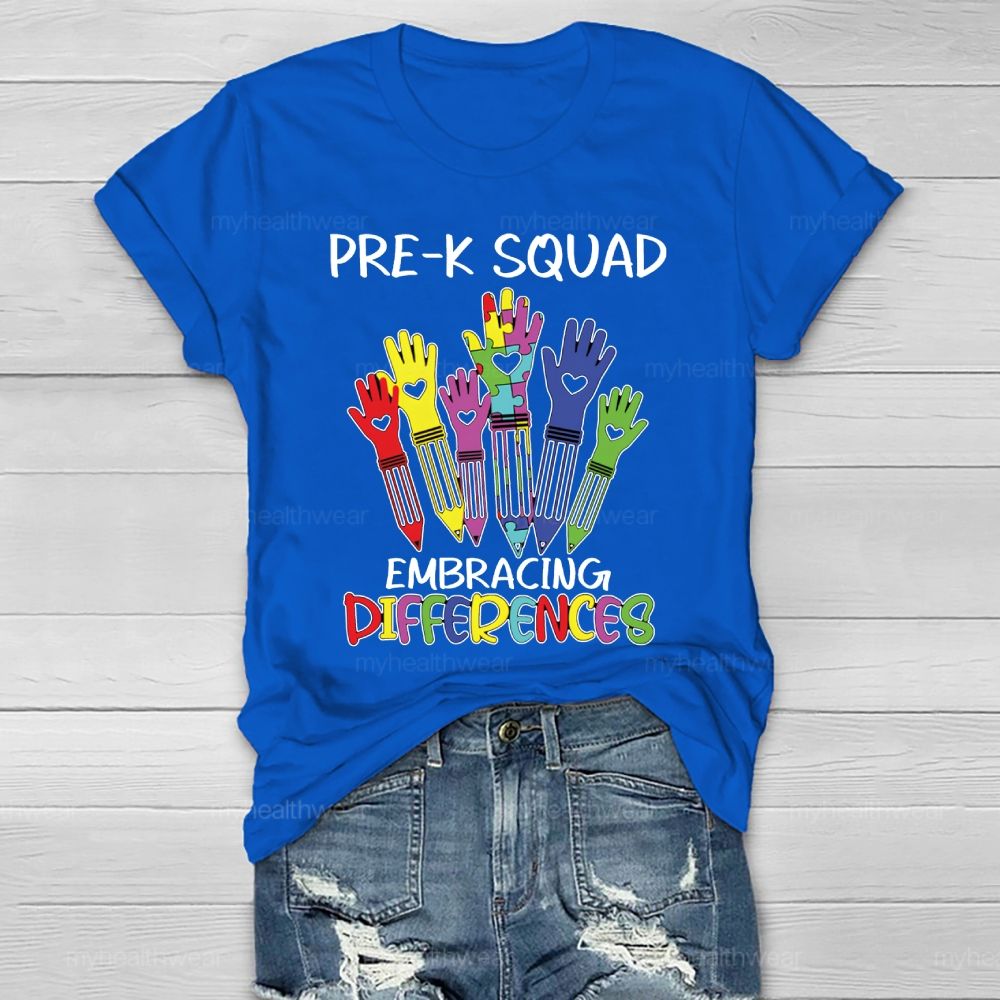 Pre-K Squad Embracing Differences Colorful letter Healthwear T-shirt
