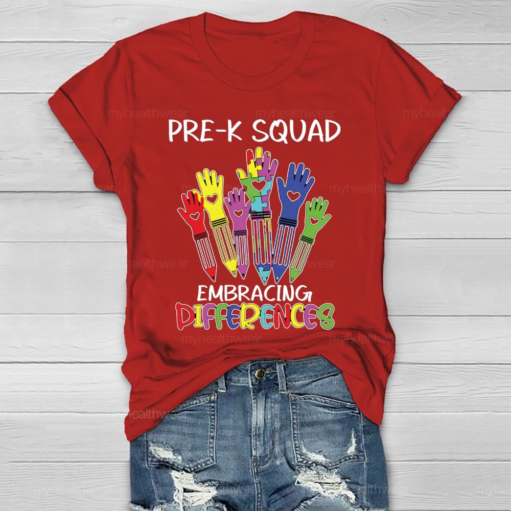 Pre-K Squad Embracing Differences Colorful letter Healthwear T-shirt