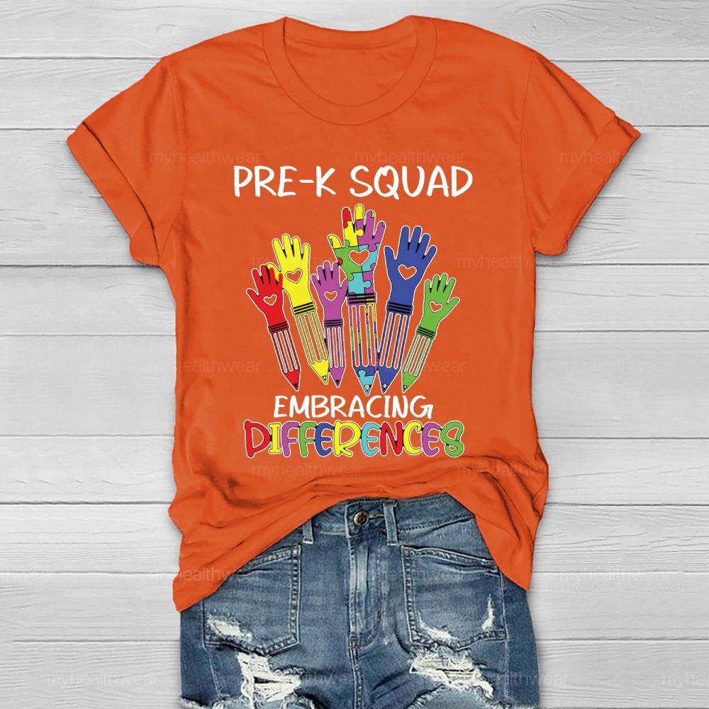 Pre-K Squad Embracing Differences Colorful letter Healthwear T-shirt
