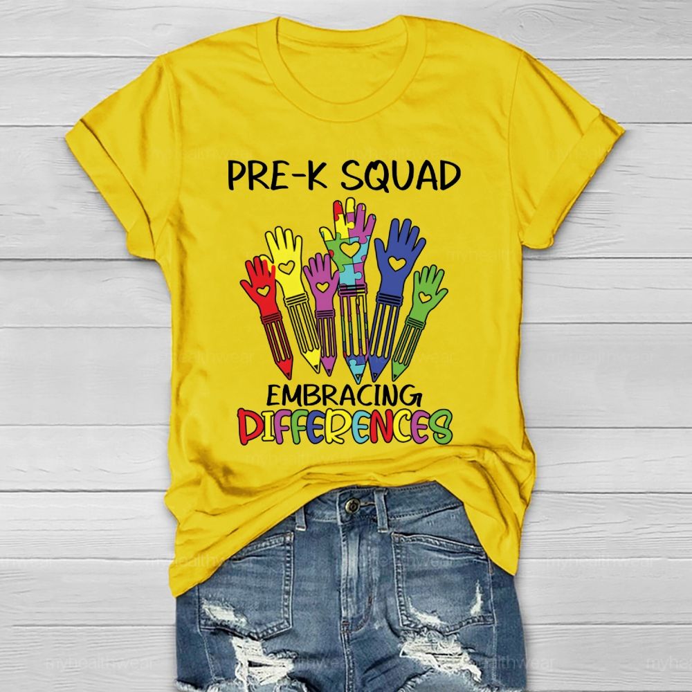 Pre-K Squad Embracing Differences Colorful letter Healthwear T-shirt
