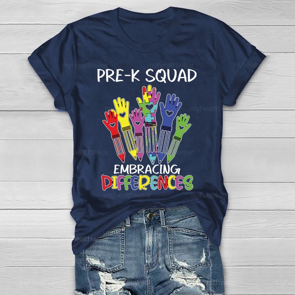 Pre-K Squad Embracing Differences Colorful letter Healthwear T-shirt