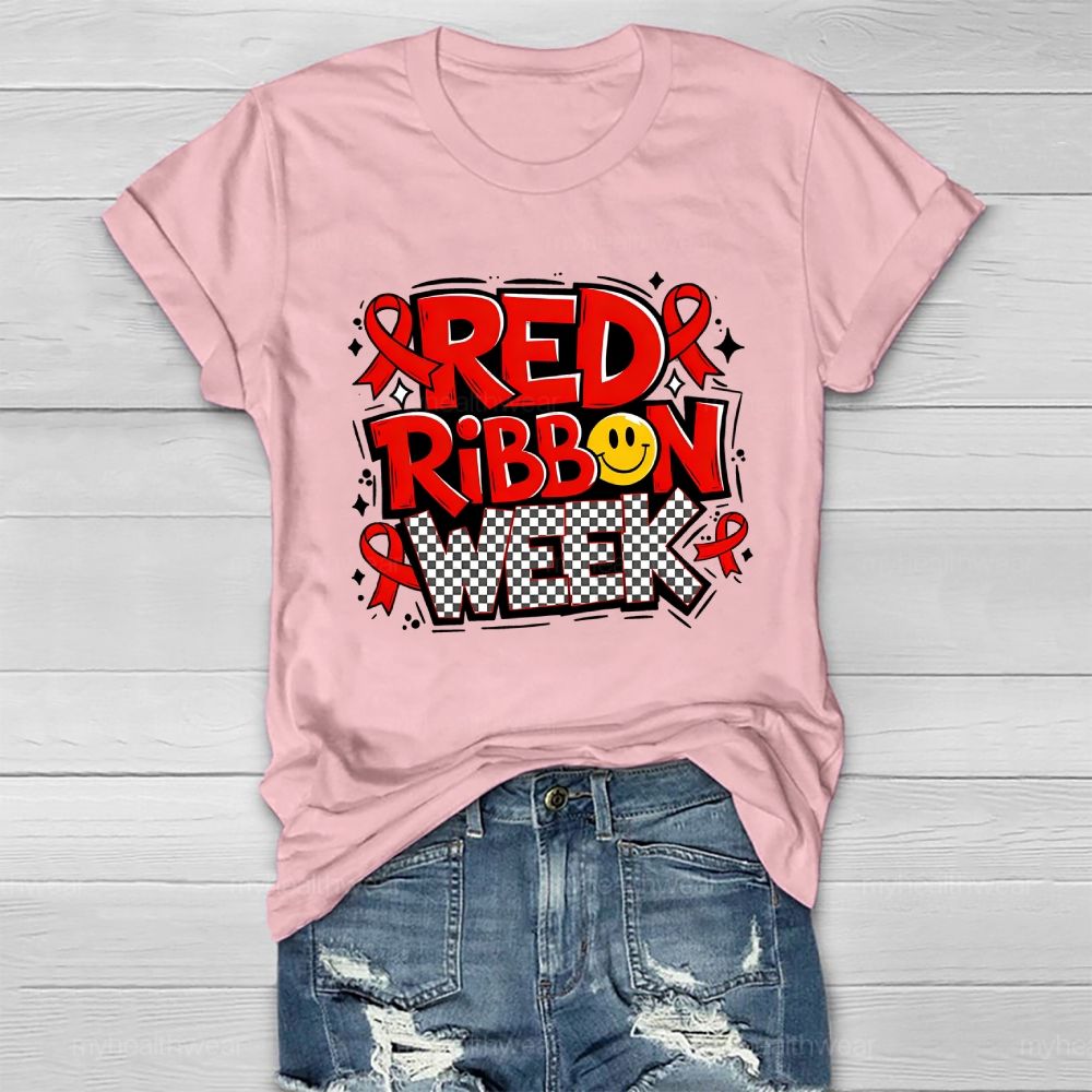 Red Ribbon Week Letters Healthwear T-shirt