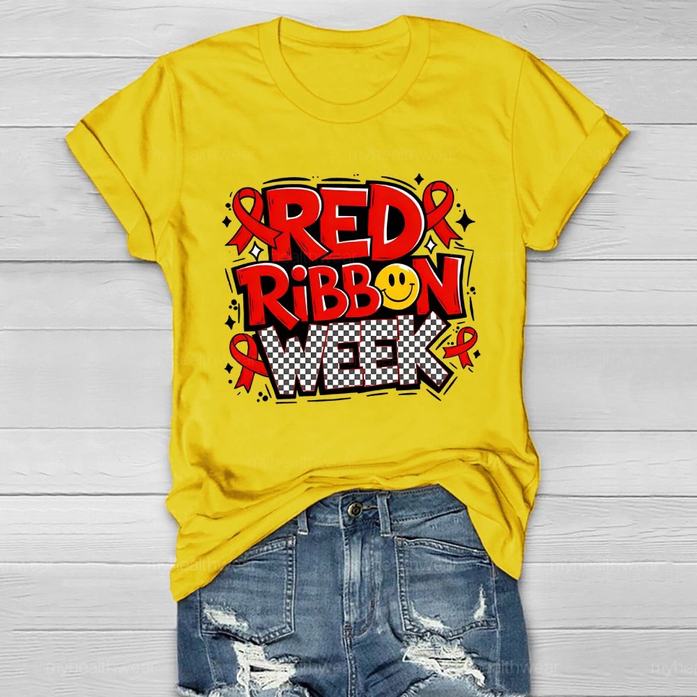 Red Ribbon Week Letters Healthwear T-shirt