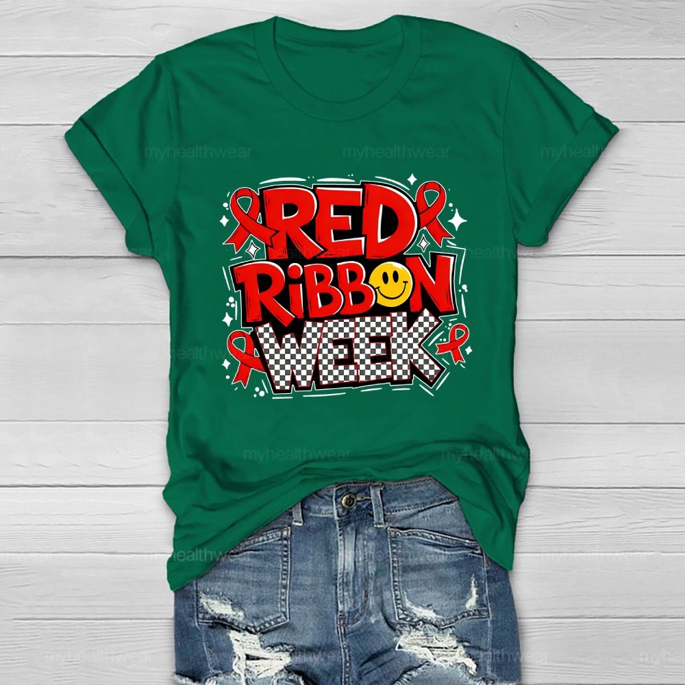 Red Ribbon Week Letters Healthwear T-shirt