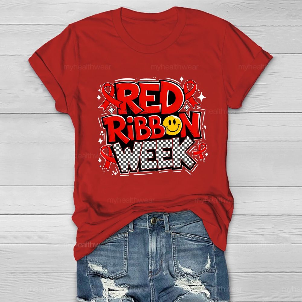 Red Ribbon Week Letters Healthwear T-shirt