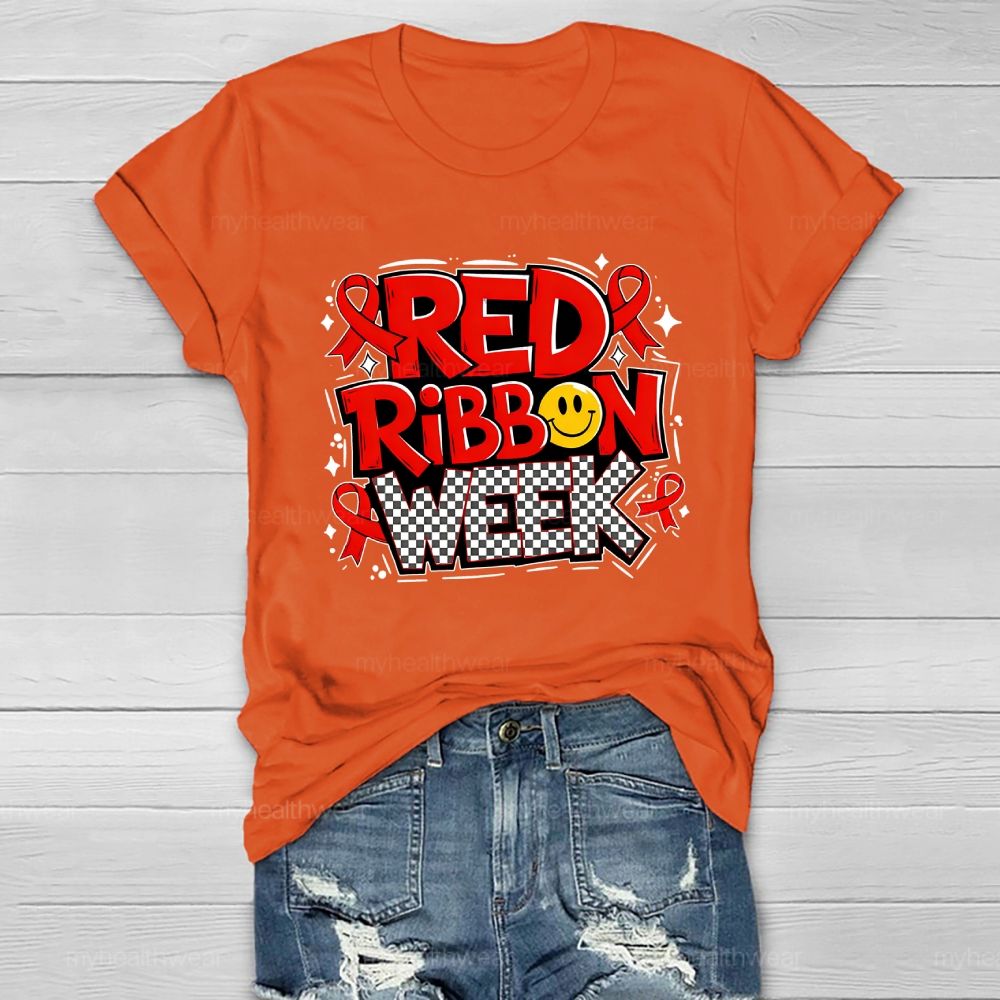 Red Ribbon Week Letters Healthwear T-shirt