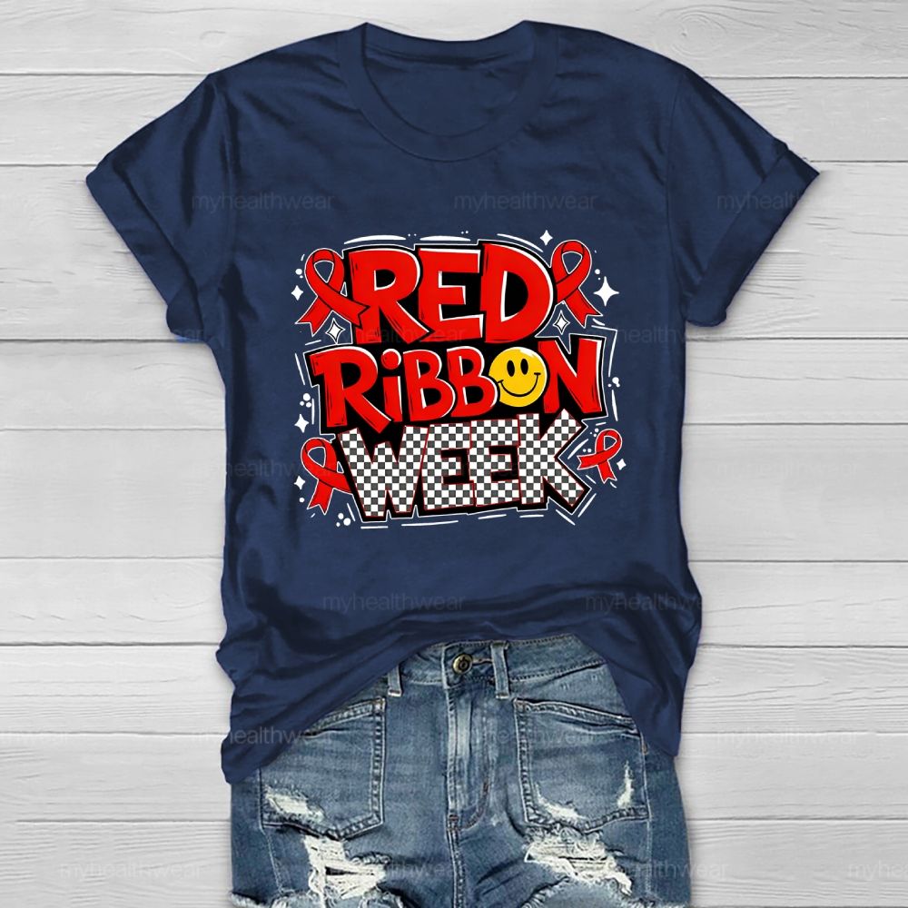 Red Ribbon Week Letters Healthwear T-shirt
