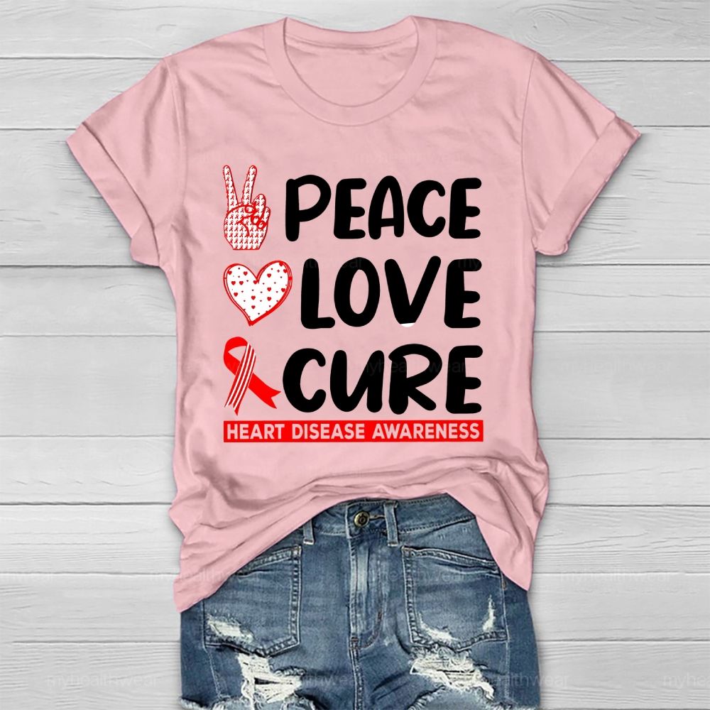 Peace Love Cure Heart Disease Awareness Healthwear T-shirt