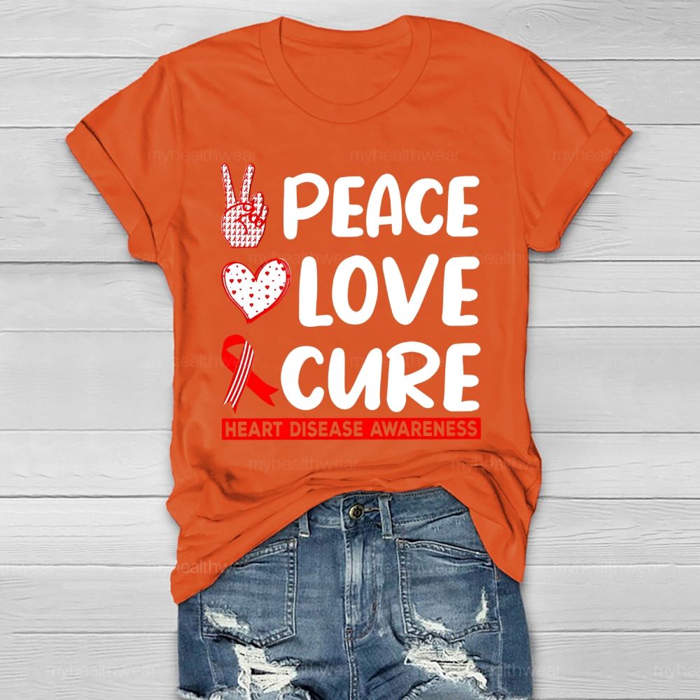 Peace Love Cure Heart Disease Awareness Healthwear T-shirt