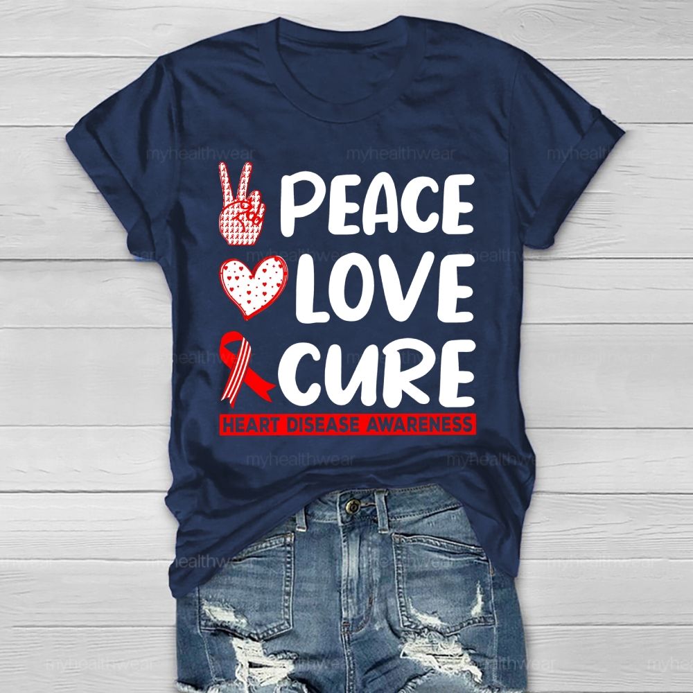 Peace Love Cure Heart Disease Awareness Healthwear T-shirt