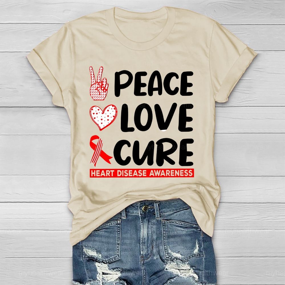 Peace Love Cure Heart Disease Awareness Healthwear T-shirt