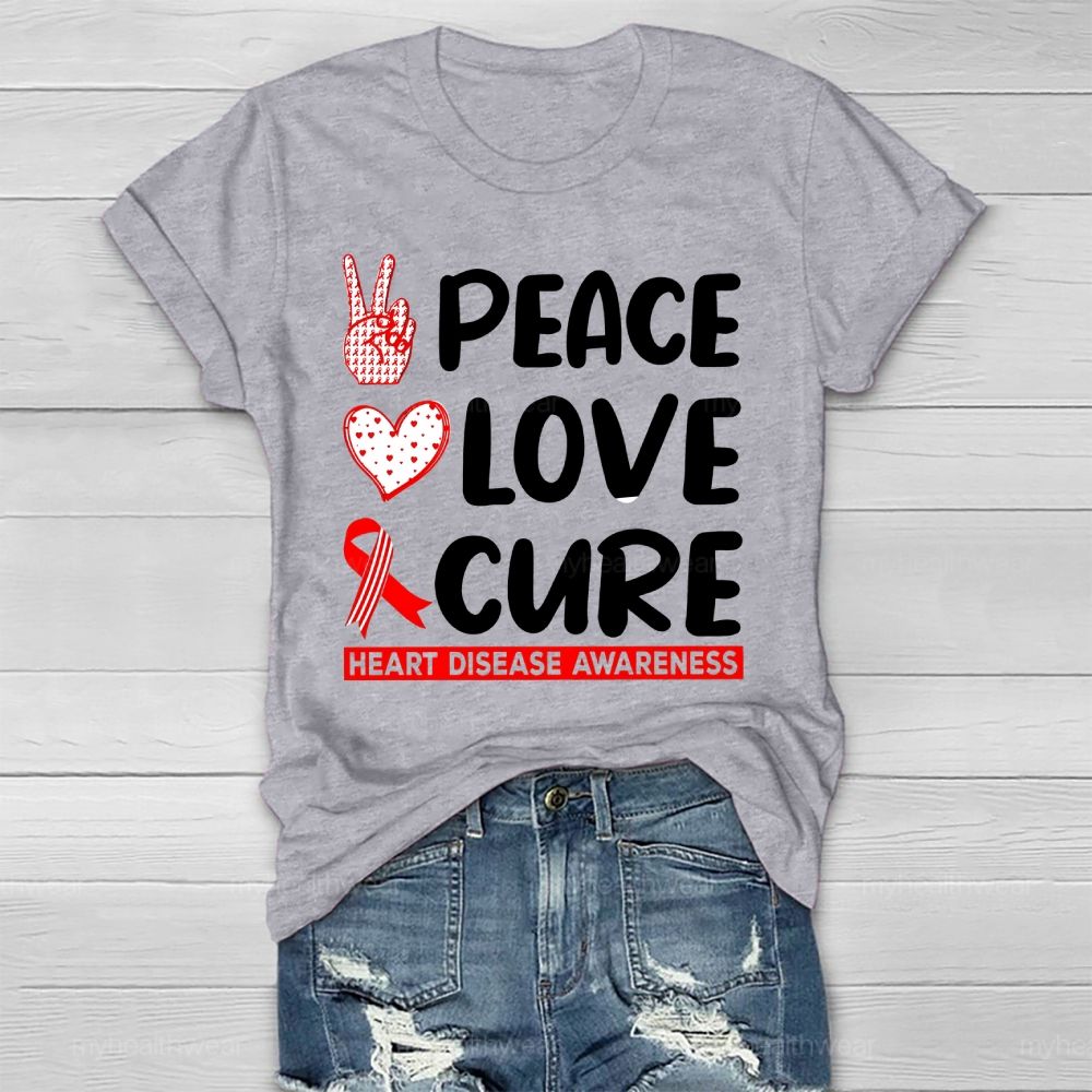 Peace Love Cure Heart Disease Awareness Healthwear T-shirt