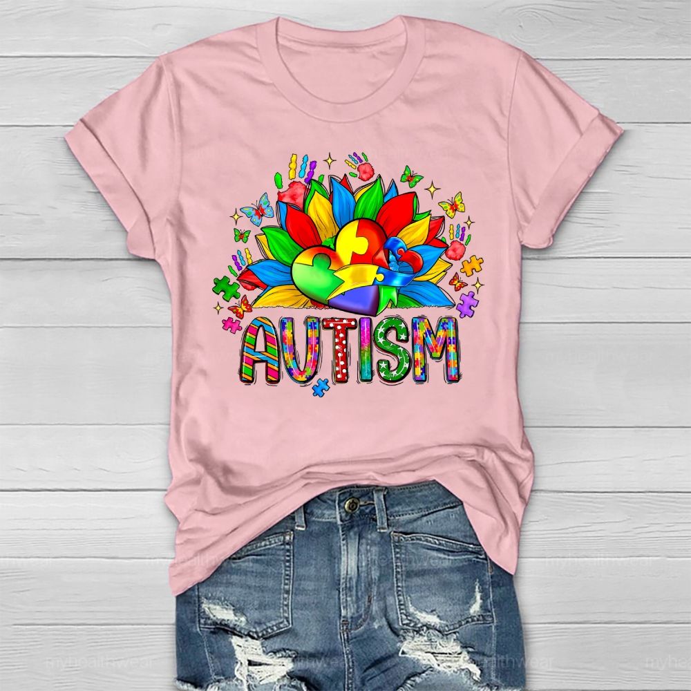Autism Sunflower Heart Puzzle Healthwear T-shirt
