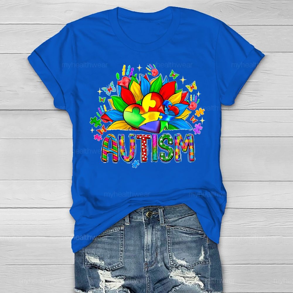 Autism Sunflower Heart Puzzle Healthwear T-shirt