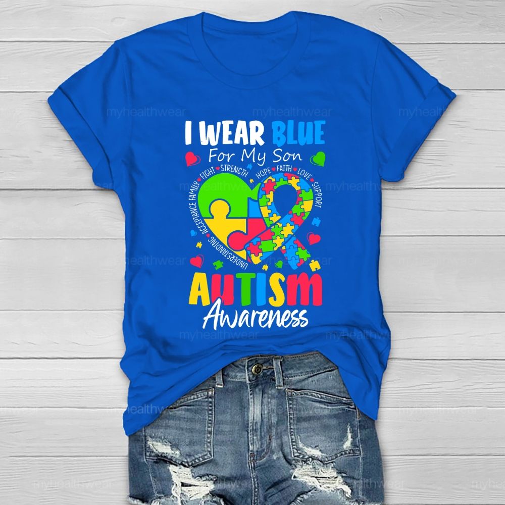Personalized I Wear Blue For My Son Autism Awareness  Healthwear T-shirt