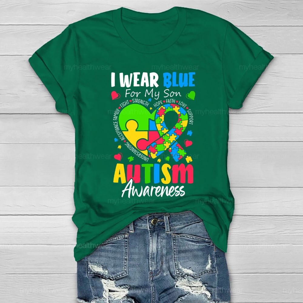 Personalized I Wear Blue For My Son Autism Awareness  Healthwear T-shirt