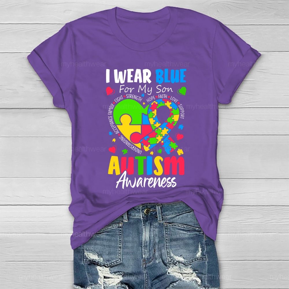 Personalized I Wear Blue For My Son Autism Awareness  Healthwear T-shirt