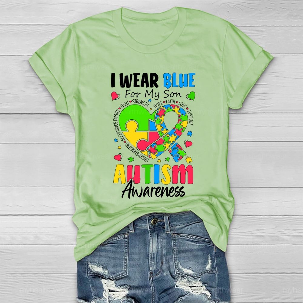 Personalized I Wear Blue For My Son Autism Awareness  Healthwear T-shirt