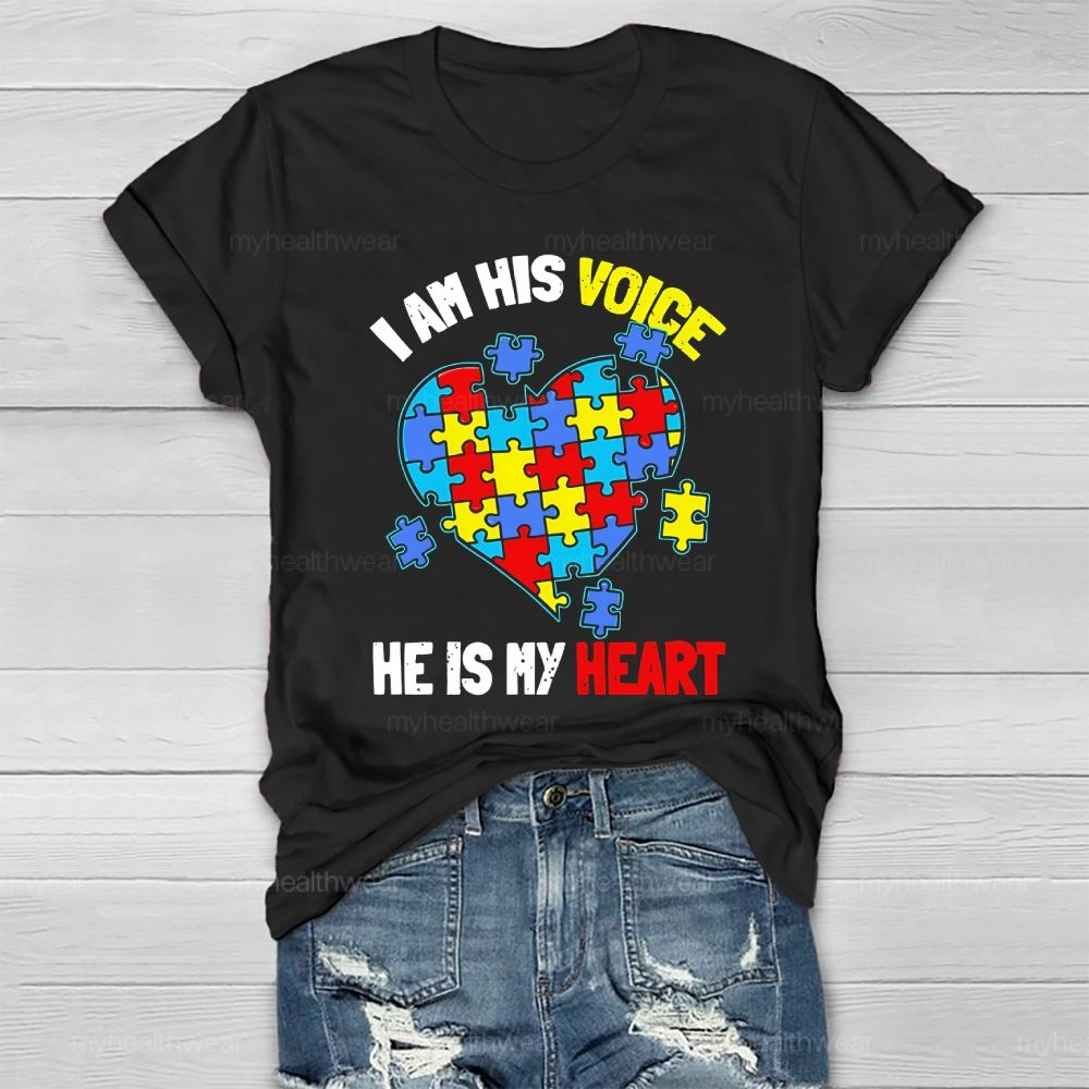 I Am His Voice He Is My Heart Autism Awareness  Healthwear T-shirt