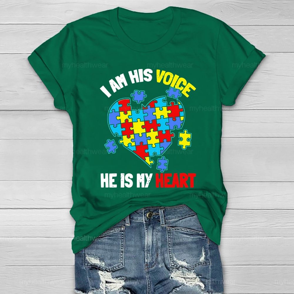 I Am His Voice He Is My Heart Autism Awareness  Healthwear T-shirt