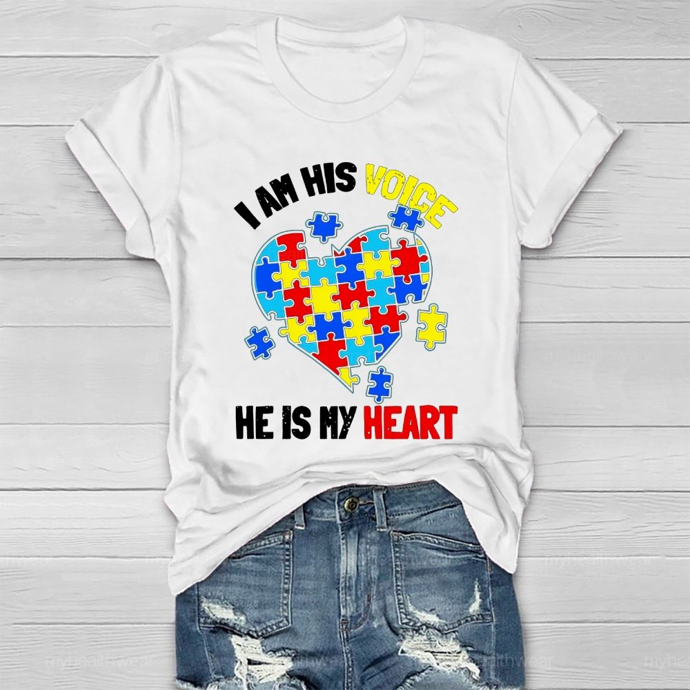 I Am His Voice He Is My Heart Autism Awareness  Healthwear T-shirt