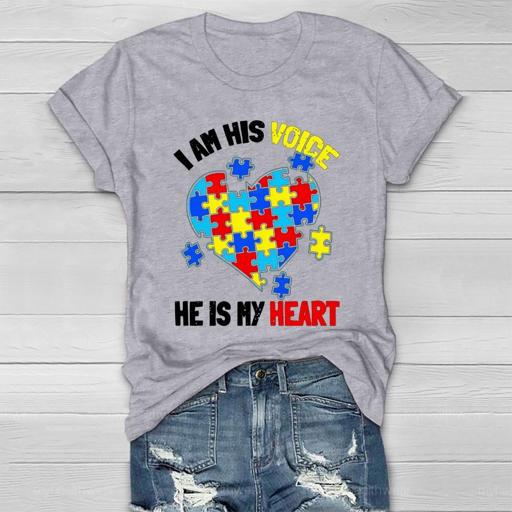 I Am His Voice He Is My Heart Autism Awareness  Healthwear T-shirt