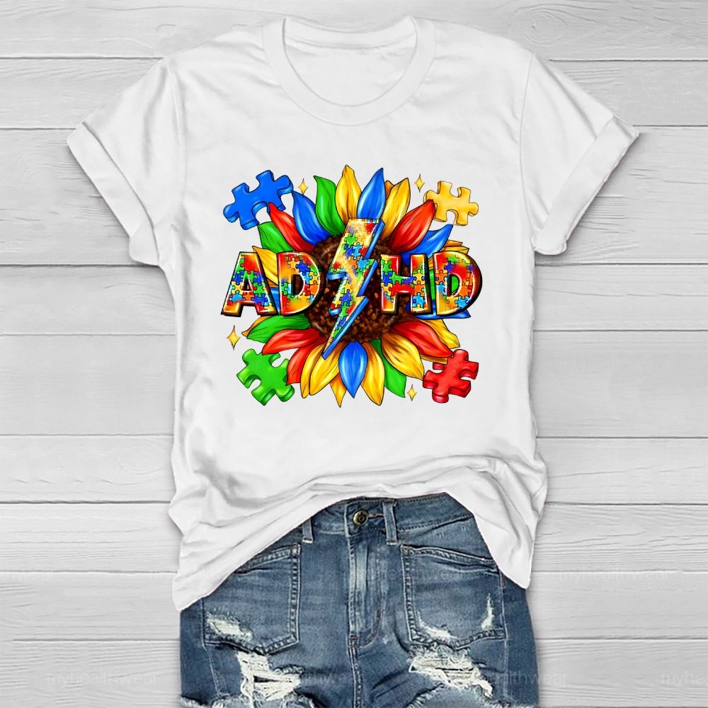 Adhd Puzzle Sunflower Healthwear T-shirt