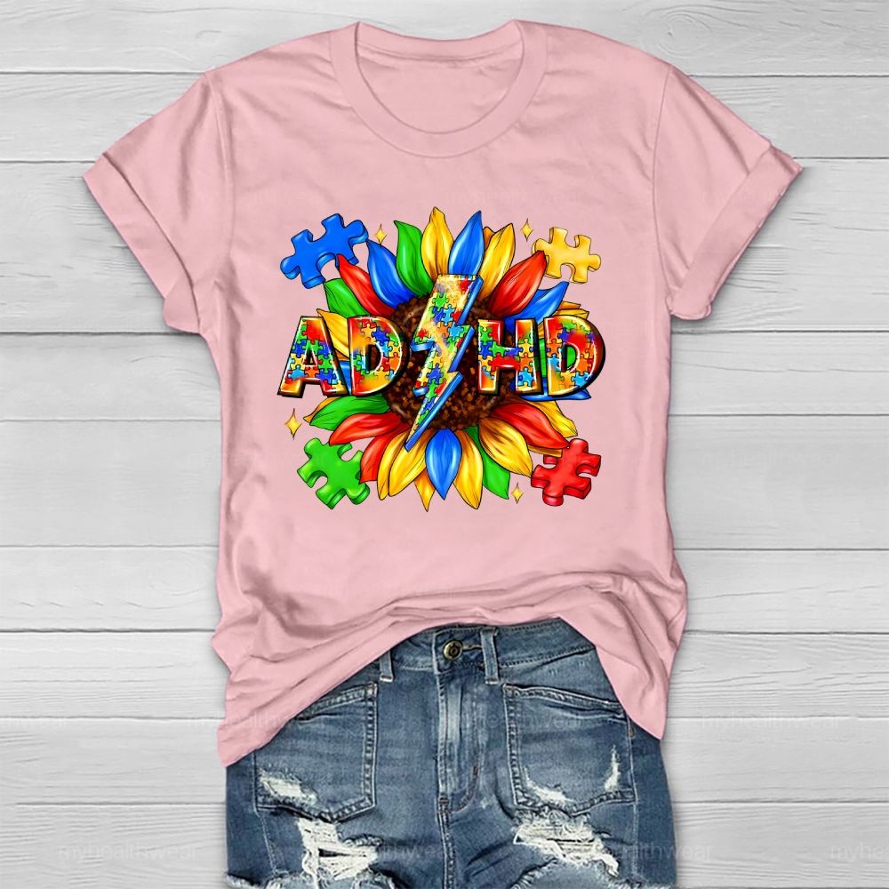 Adhd Puzzle Sunflower Healthwear T-shirt