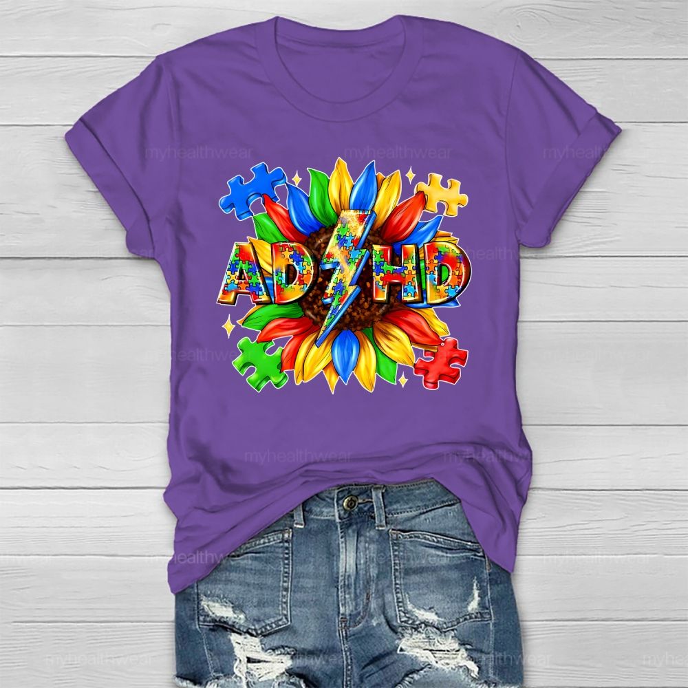 Adhd Puzzle Sunflower Healthwear T-shirt