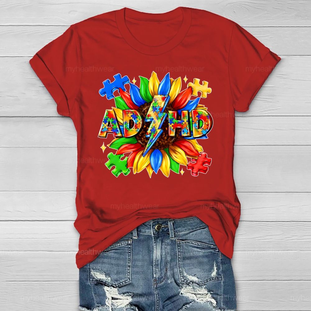 Adhd Puzzle Sunflower Healthwear T-shirt