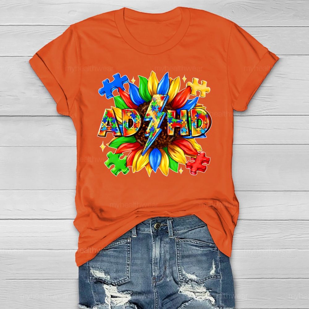 Adhd Puzzle Sunflower Healthwear T-shirt