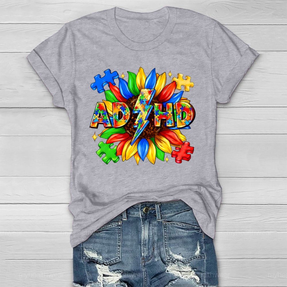 Adhd Puzzle Sunflower Healthwear T-shirt