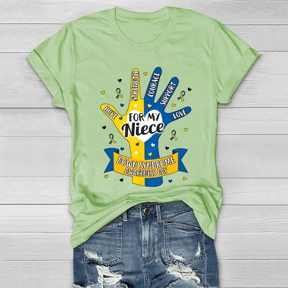 Personalized Love Support For My Niece Down Syndrome Awareness Healthwear T-shirt