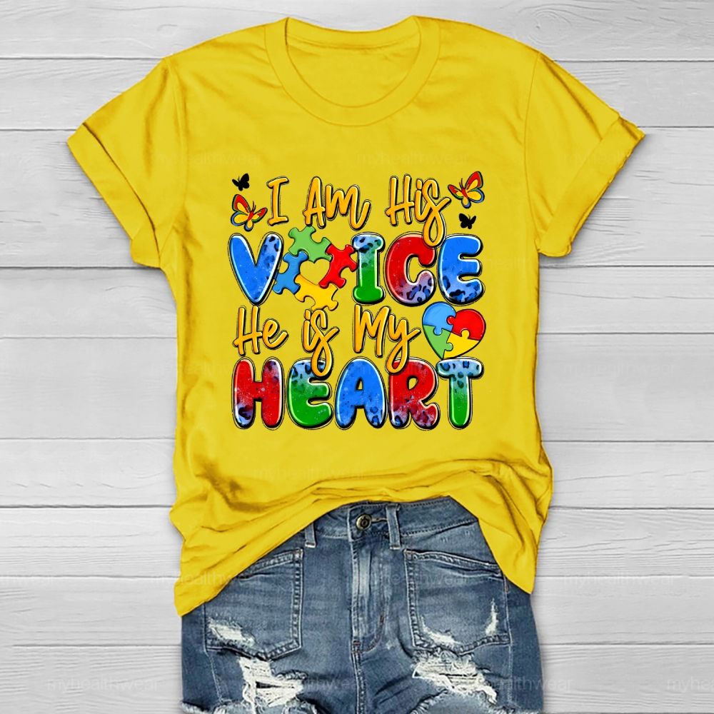 I Am His Voice He Is My Heart Autism Awareness Healthwear T-shirt