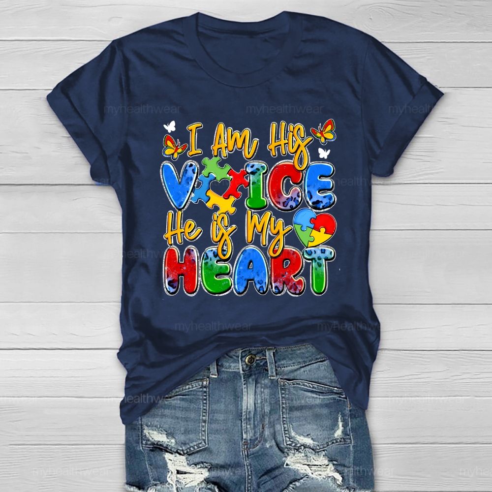 I Am His Voice He Is My Heart Autism Awareness Healthwear T-shirt