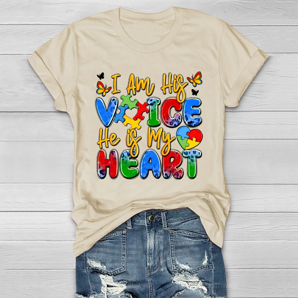 I Am His Voice He Is My Heart Autism Awareness Healthwear T-shirt