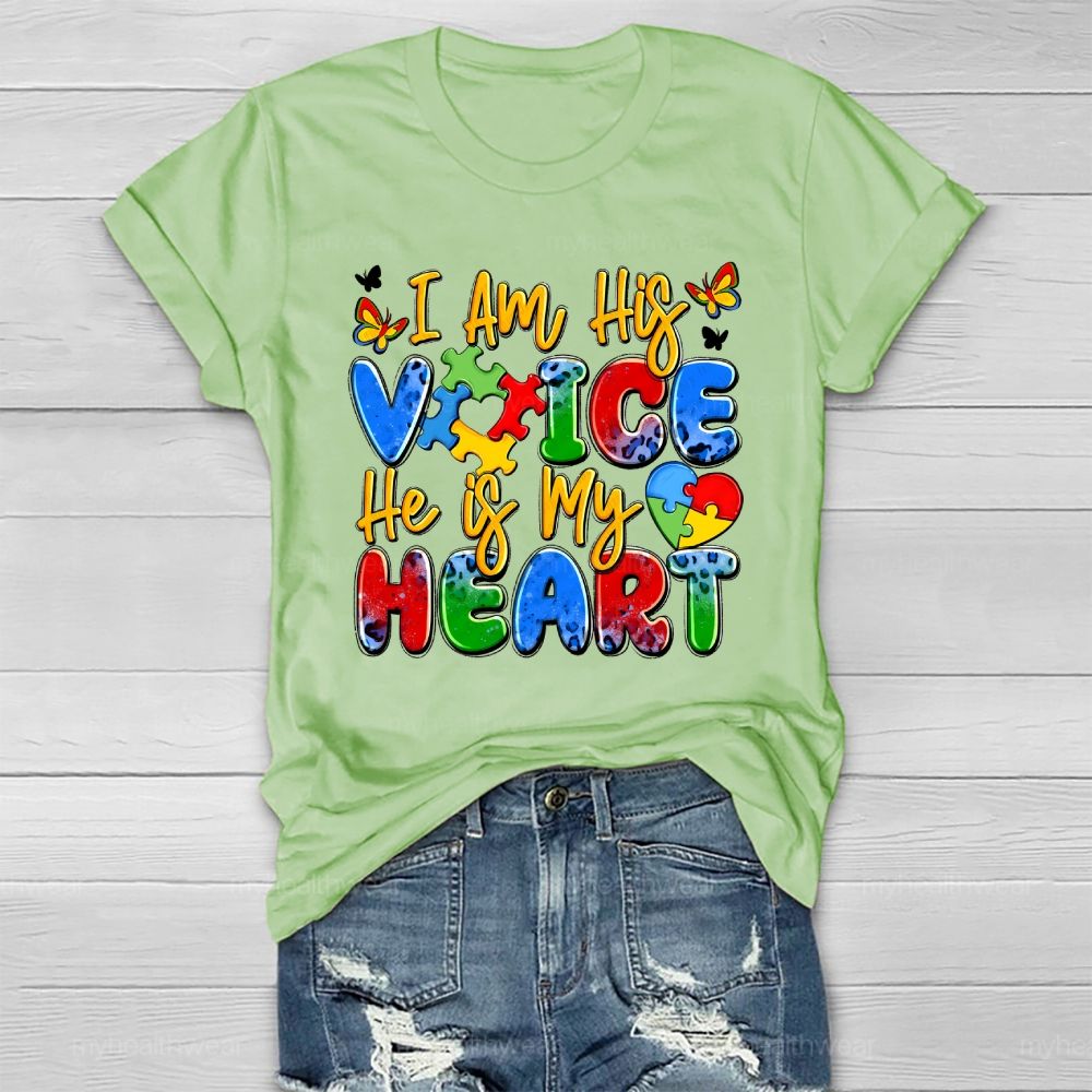 I Am His Voice He Is My Heart Autism Awareness Healthwear T-shirt