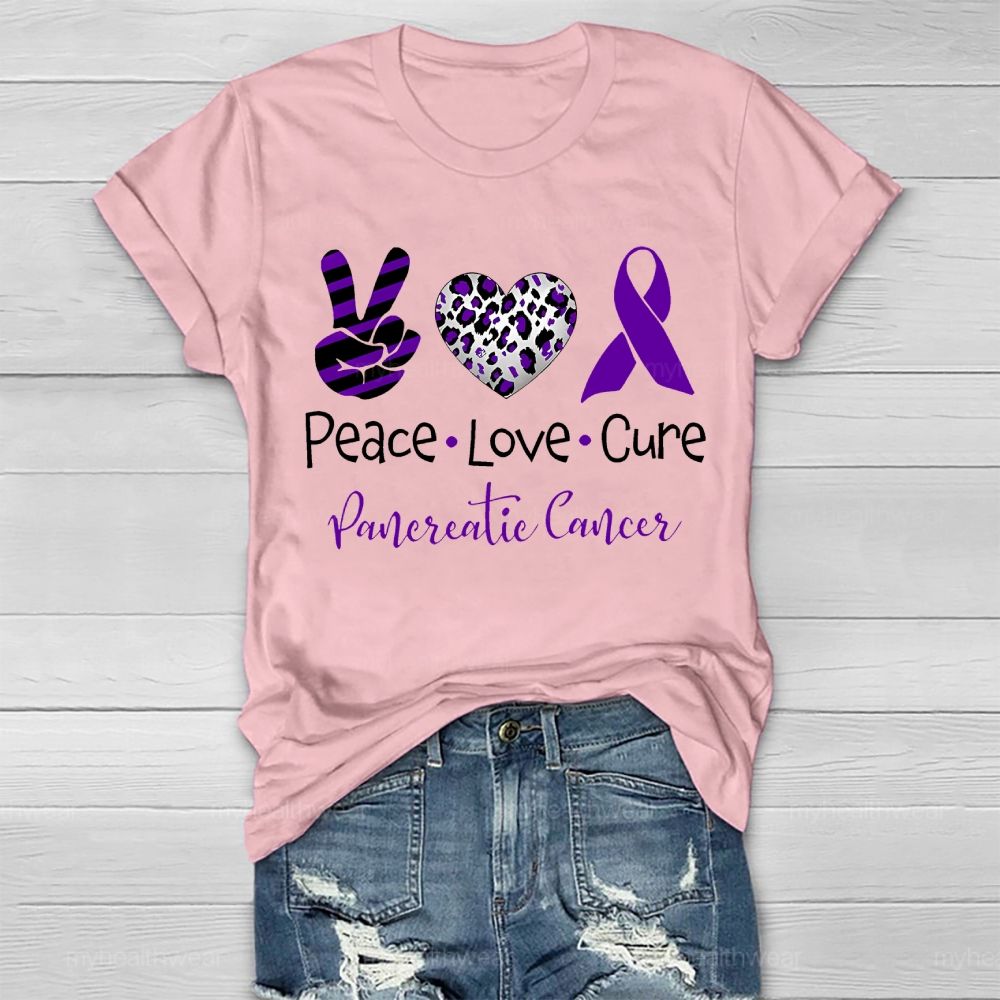 Peace Love Cure Purple Ribbon Pancreatic Cancer Awareness  Healthwear T-shirt