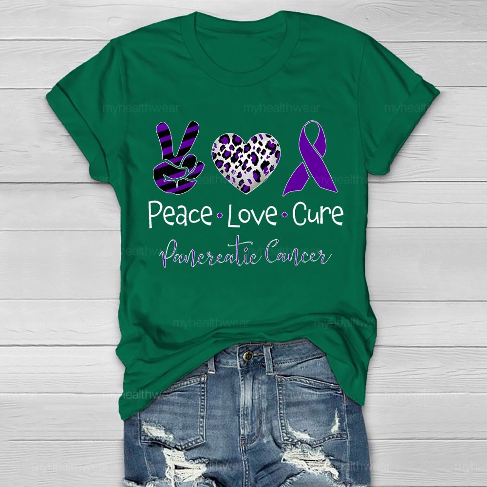 Peace Love Cure Purple Ribbon Pancreatic Cancer Awareness  Healthwear T-shirt