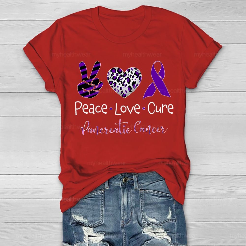 Peace Love Cure Purple Ribbon Pancreatic Cancer Awareness  Healthwear T-shirt