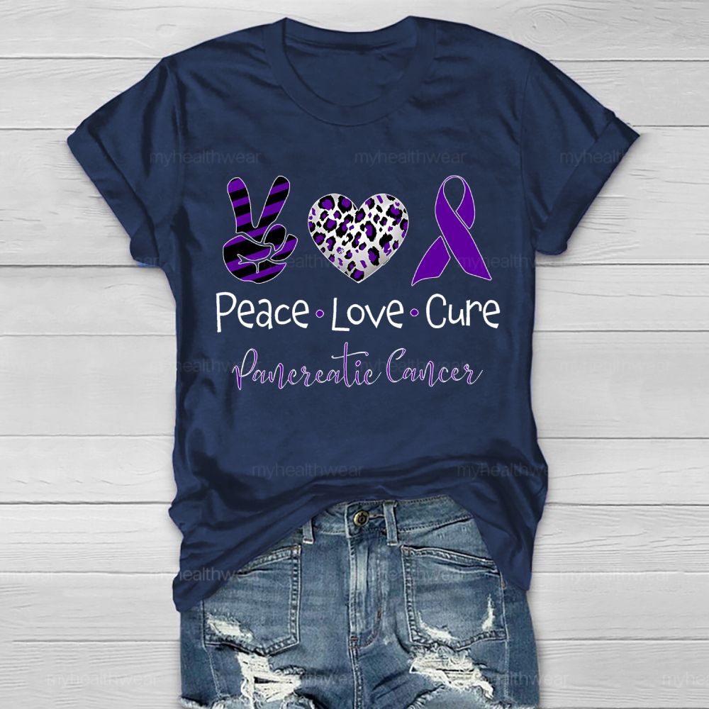 Peace Love Cure Purple Ribbon Pancreatic Cancer Awareness  Healthwear T-shirt