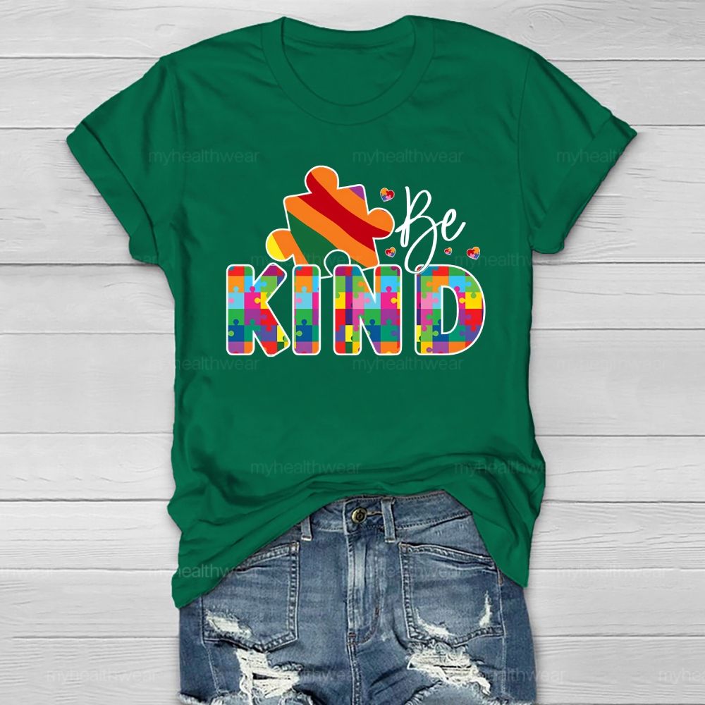 Be Kind Colorful Puzzle Healthwear T-shirt