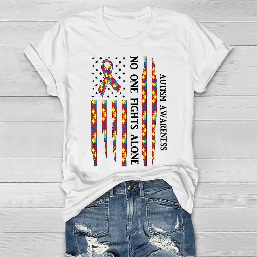 No One Fights Alone Autism Awareness Healthwear T-shirt
