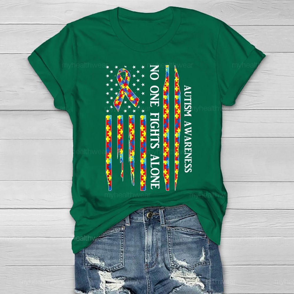 No One Fights Alone Autism Awareness Healthwear T-shirt