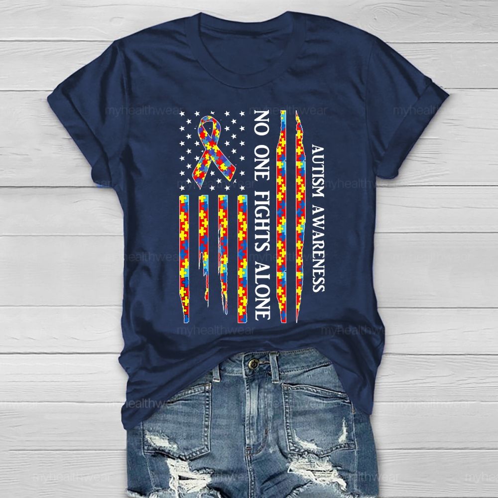 No One Fights Alone Autism Awareness Healthwear T-shirt
