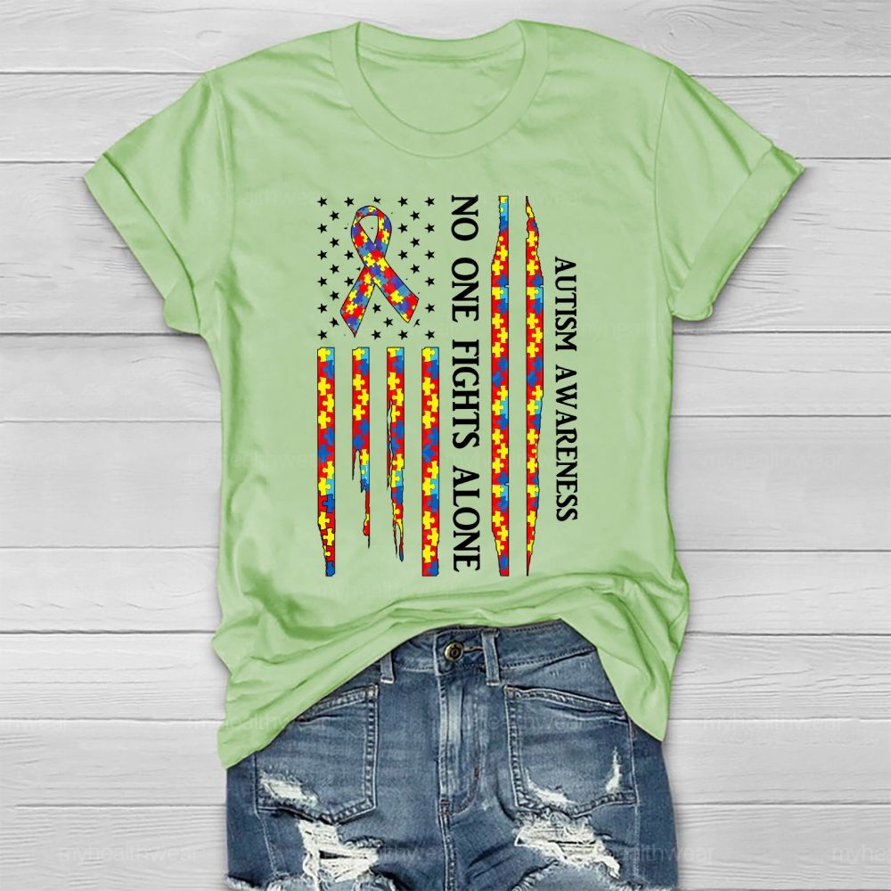No One Fights Alone Autism Awareness Healthwear T-shirt