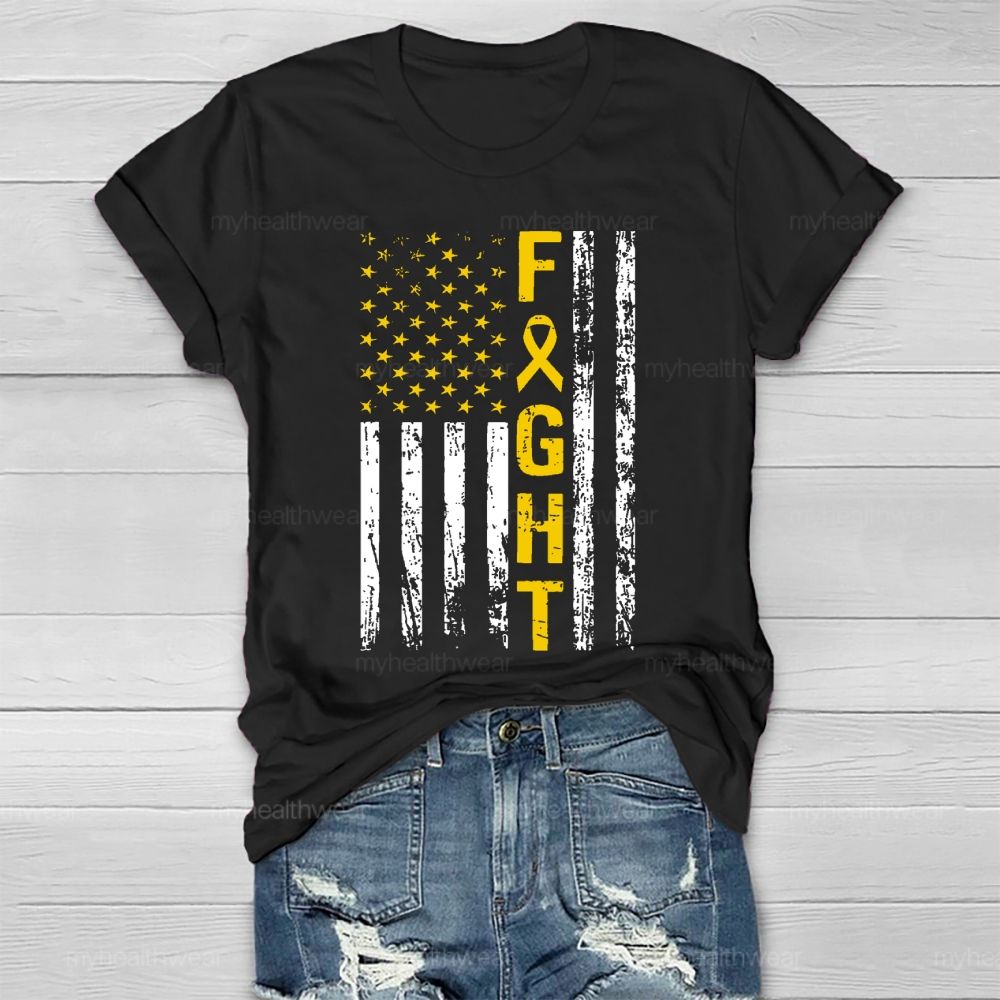 Fight Gold Ribbon Flag Star   Healthwear T-shirt